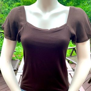 Lauren Raplh Lauren brown Rayon blouse top W Brown Sheer Flare Cap Sleeves US M